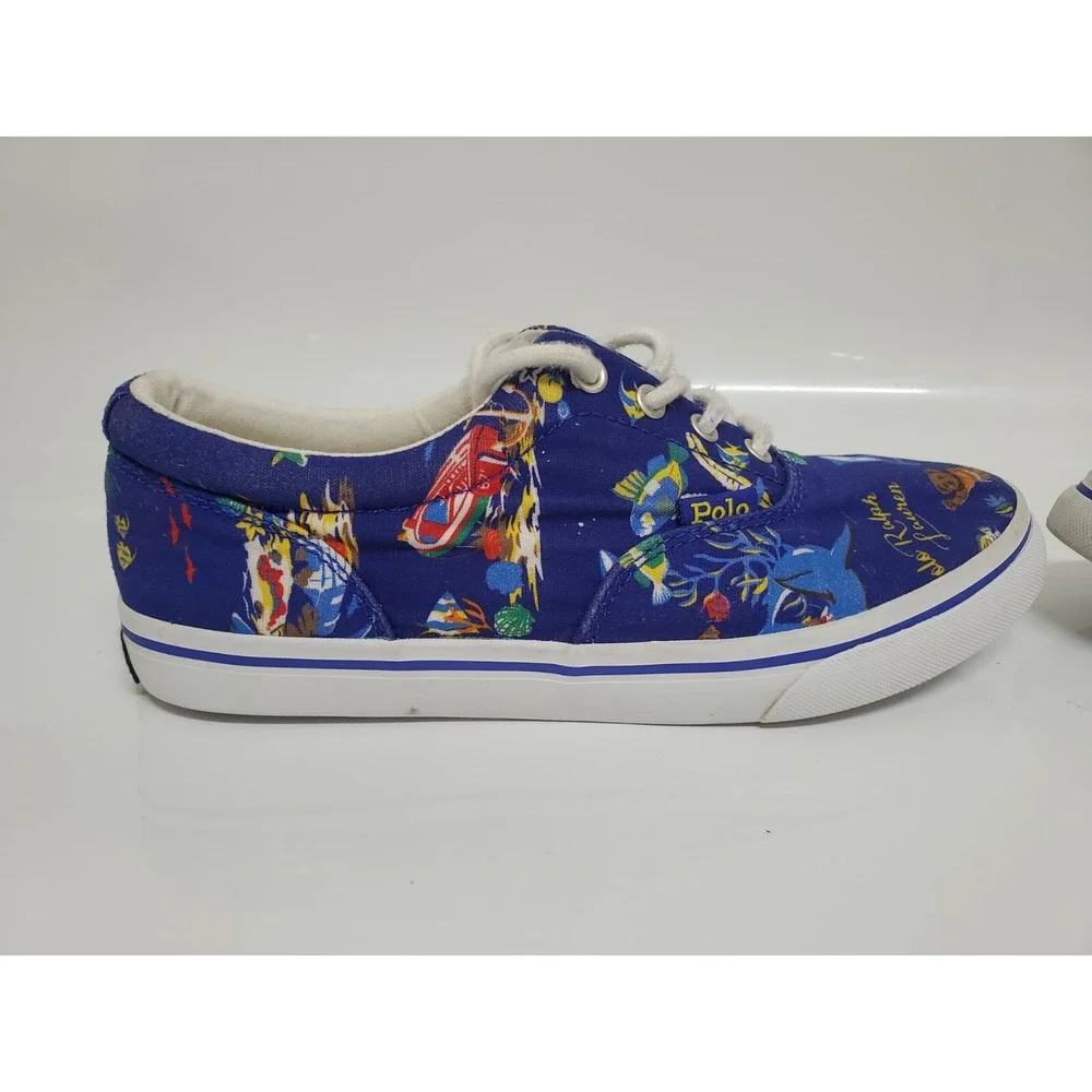 Polo Ralph Lauren Kids Keaton Sneakers Blue Ocean Graphic Bearwiian Boys Sz 5